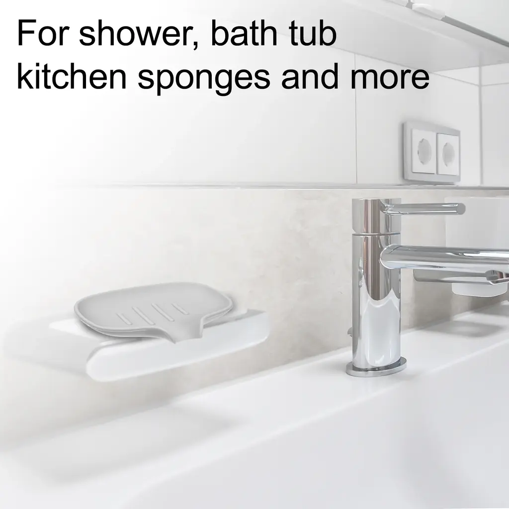 Soap Dish Keep Soap Dry For Home Bathroom Kitchen Silicone 14.5x11.3cm - Gray