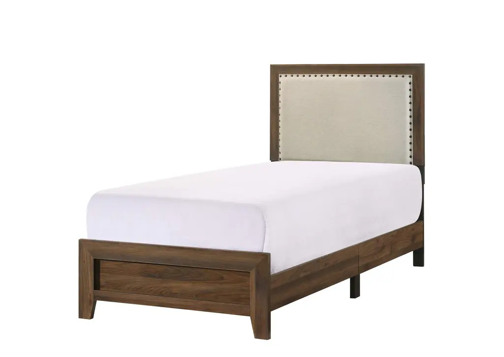 Millie Upholstered Bed In One Box - Brown And Cherry