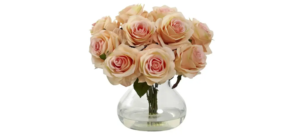 Peach Rose Arrangement With Vase