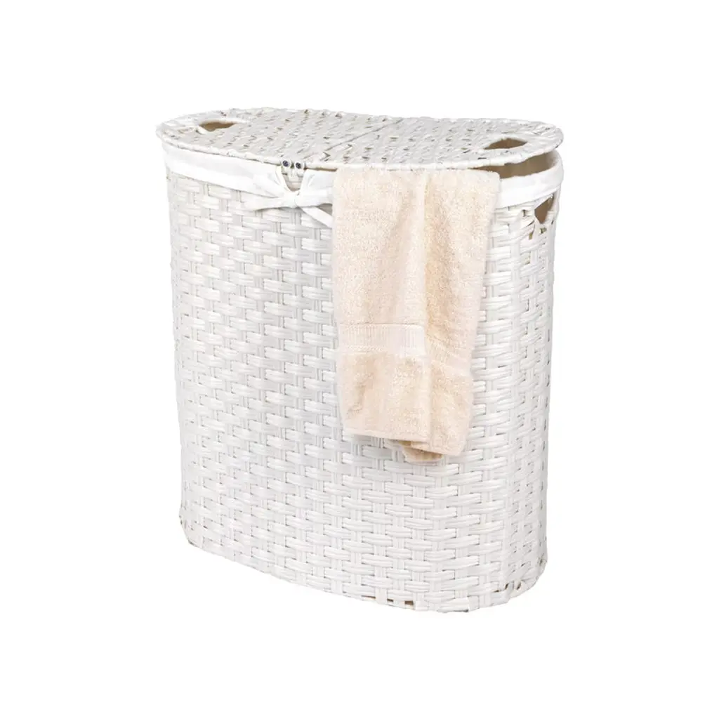 Seville Classics Modern Handwoven Oval Double Sided Laundry Room Hamper, White
