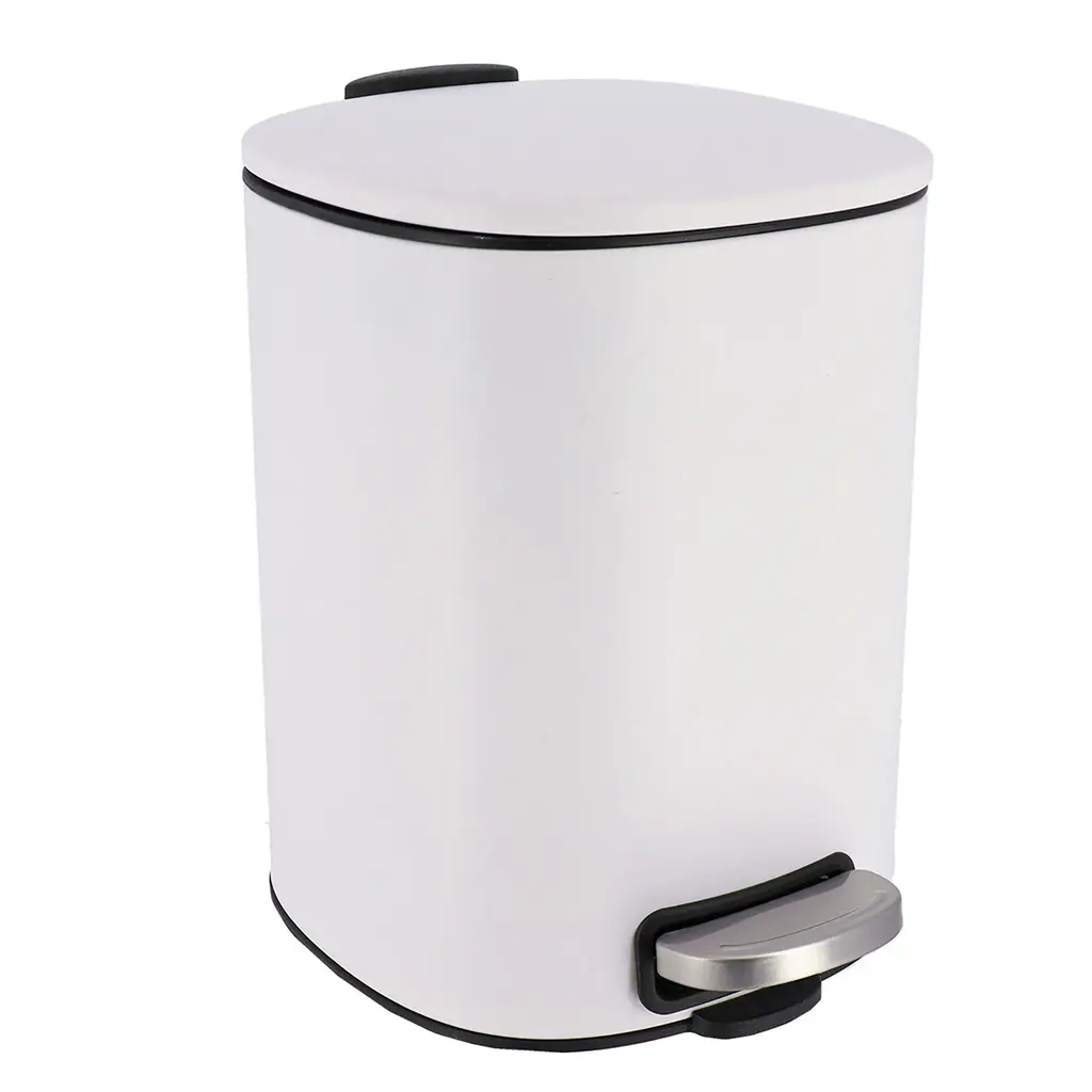 Stylish Metal Trash Can With Silent Soft Close Lid 5L - 1.3 Gal Foot Pedal - 1.3 Gallons - White