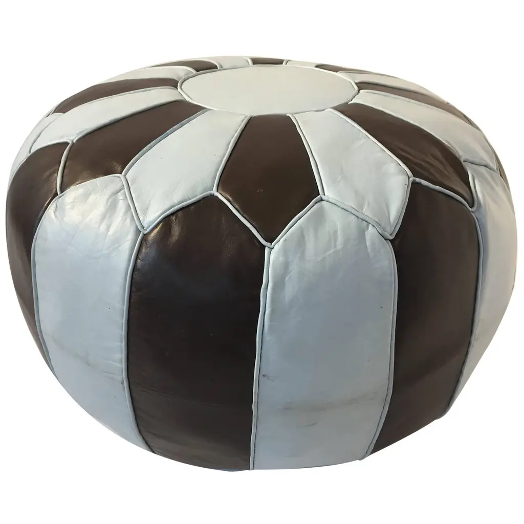 Moroccan Round Leather Pouf Hand-Tooled In Marrakesh