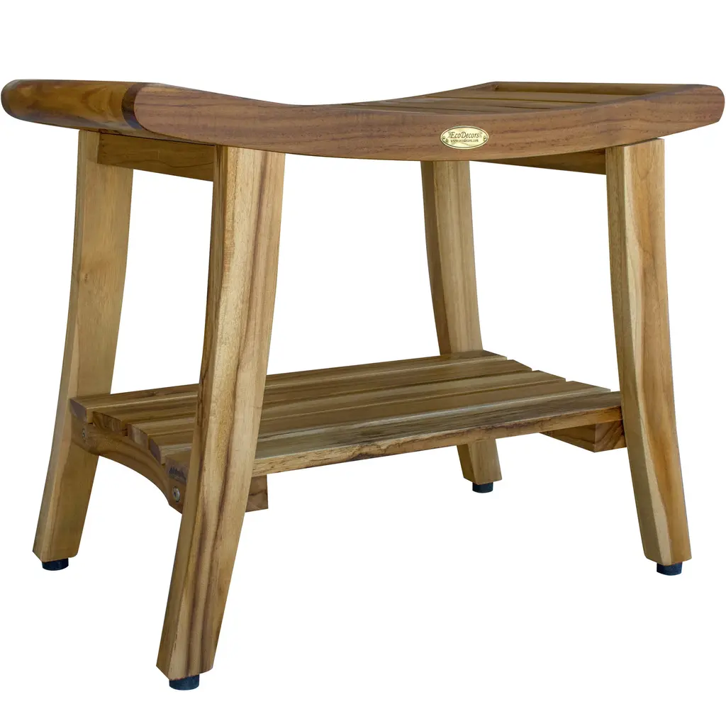 Ecodecors 24", Teak Shower Bench, Teak Shower Benches, Teak Bathroom Bench, Shower Bench Teak, Shower Chair Teak, Antique Gray - Natural Teak