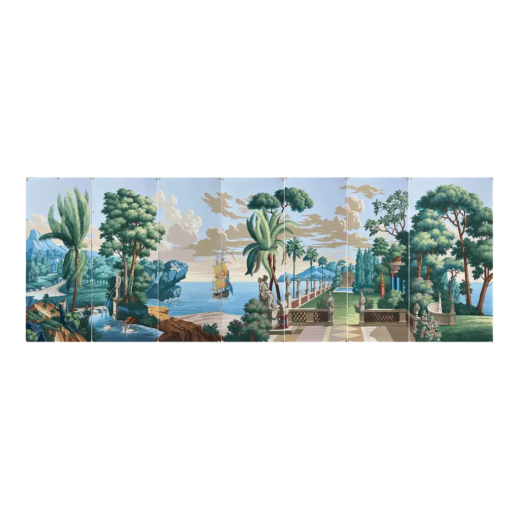 21st Century Italy Panoramic Mural Hand Painted Wallpaper On Scenic Paper 3 Panel - 7 Panels