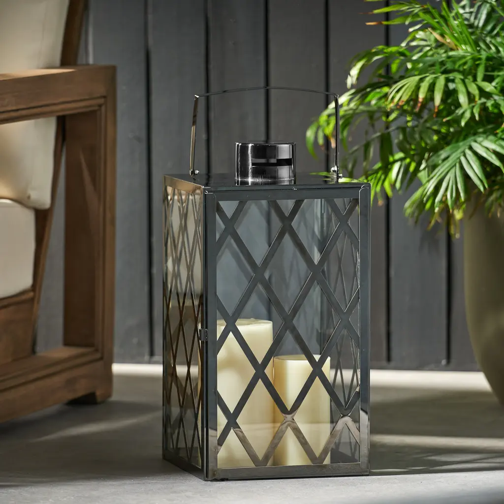 Anton 18"h Stainless Steel Lantern - 9.60" * 9.30" * 17.70" - Black