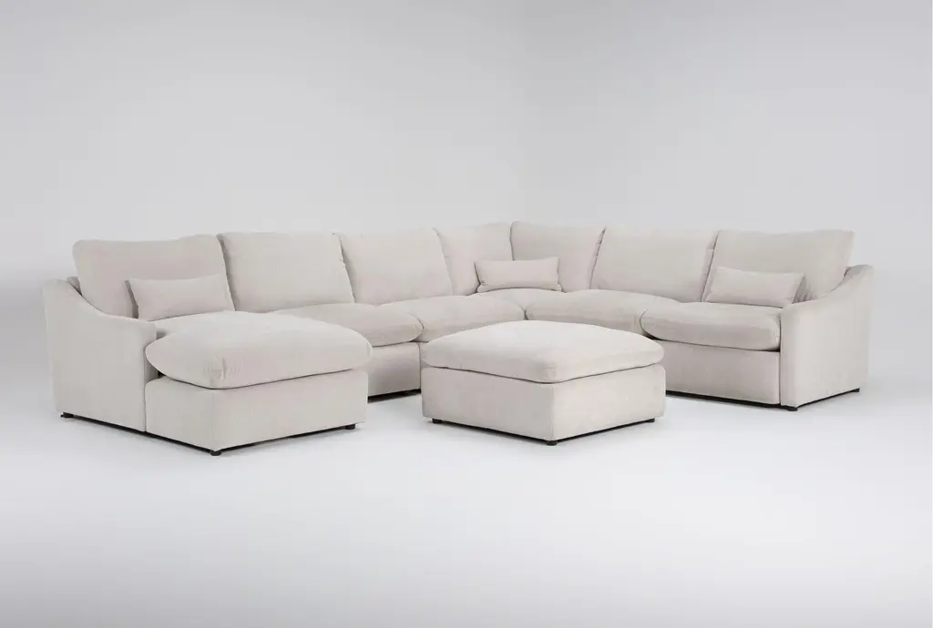 Kennedy Cream 6 Piece Modular Sectional With Left Arm Facing Chaise & Ottoman