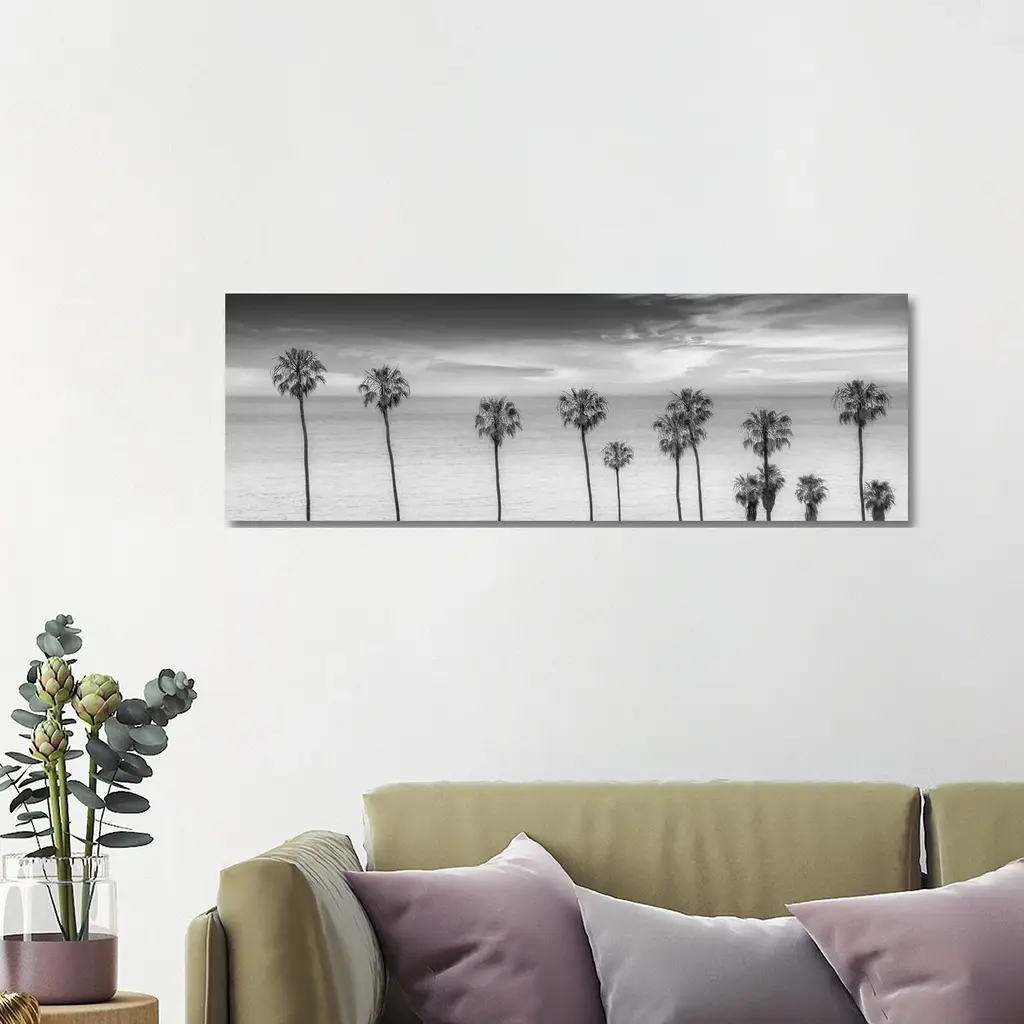 Icanvas "Lovely Palm Trees At The Ocean In Black & White" By Melanie Viola Canvas Print - 16x48x1.5