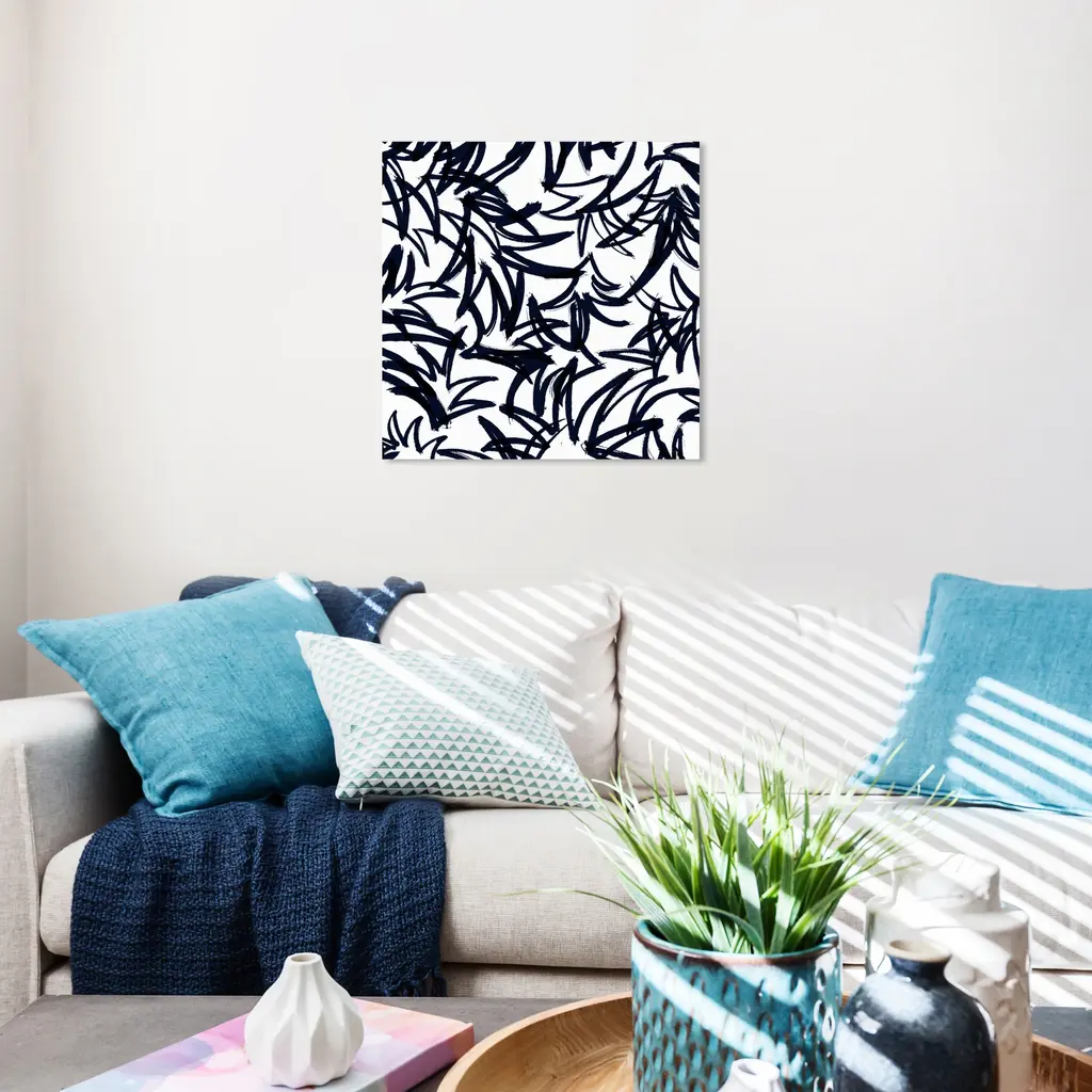 Wynwood Studio Canvas Abstract Navy Pinaple Leaf White And Modern & Contemporary Wall Art Canvas Print - 30 X 30