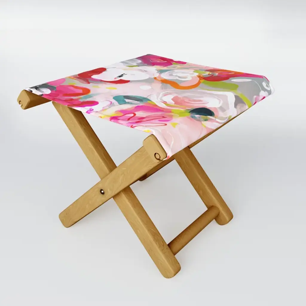 Dream Flowers In Pink Rose Floral Abstract Art Folding Stool