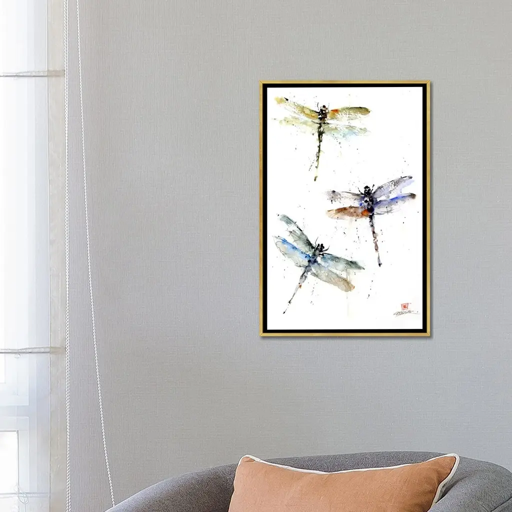 Icanvas "Dragonflies" By Dean Crouser Framed Canvas Print - Black - 26x18