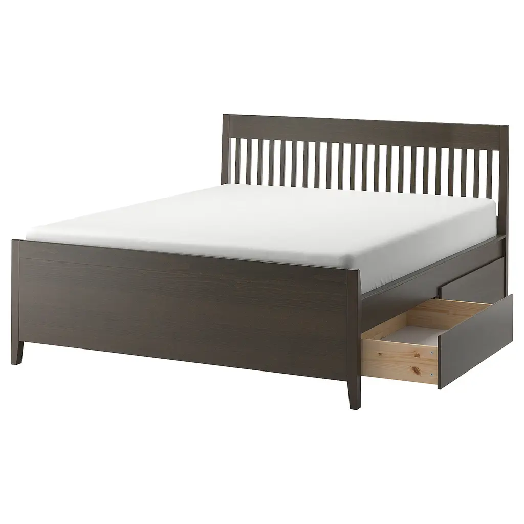 Idanäs Bed Frame With Storage - Dark Brown/luröy King