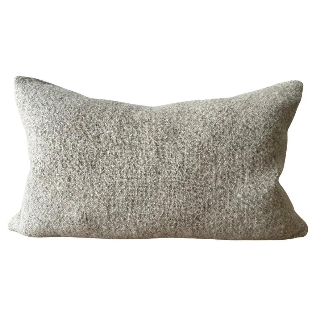 Custom Linen And Wool Lumbar Pillow In Flax With Down Feather Insert