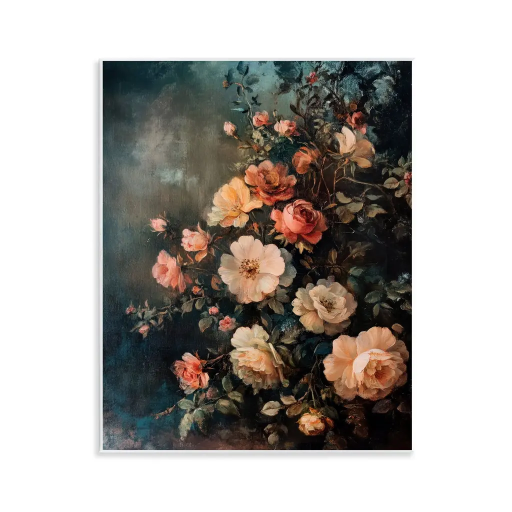 Stupell Dark Rose Florals Wall Plaque Art Design By Petal Prints Design - 11 X 14