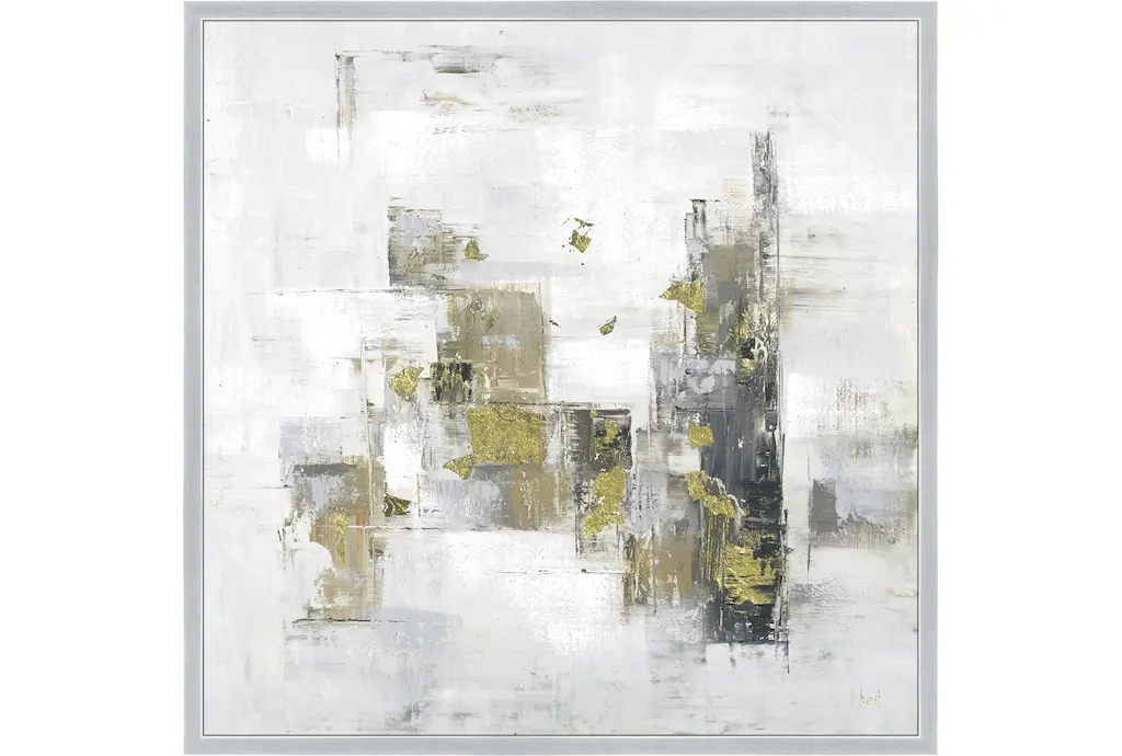 38x38 Abstract Golden Touch With Silver Frame | Framed Art | Made In The Usa | Print