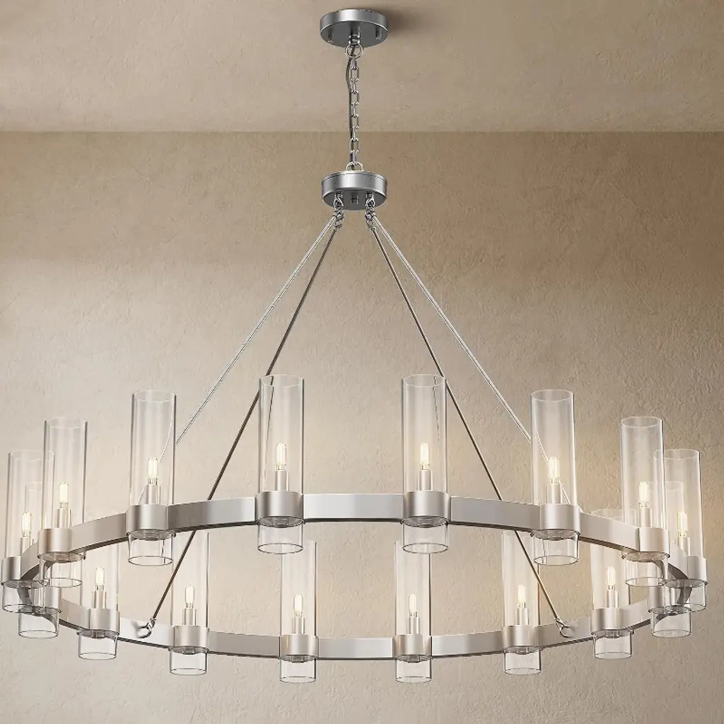20 - Light 60''glass Led Wagon Wheel Chandelier  Nickel