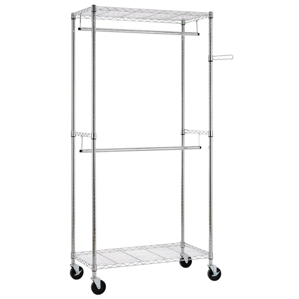 Closet Organizer Garment Rack Clothes Hanger Home Shelf Heavy Duty Chrome - Silver