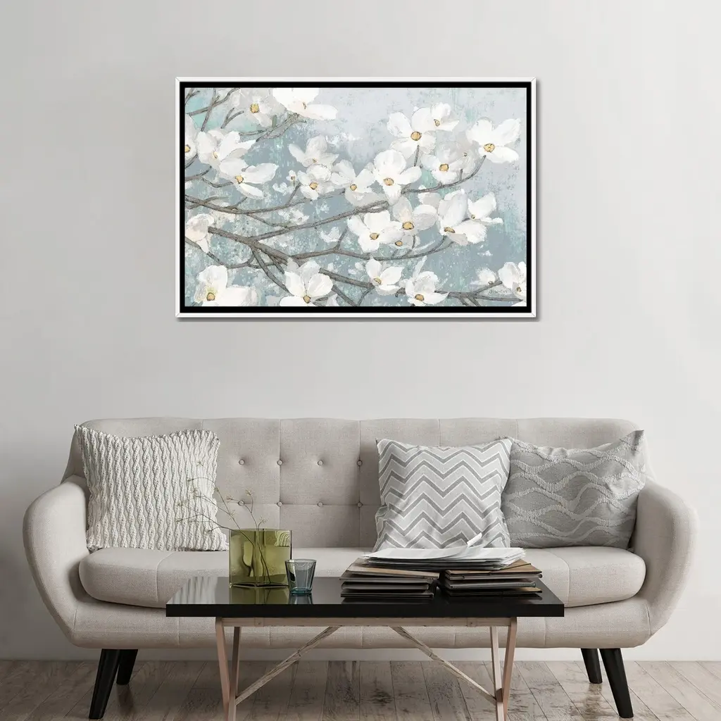 Icanvas "Dogwood Blossoms Ii In Blue Gray Crop" By James Wiens Framed Canvas Print - Gold - 26x40