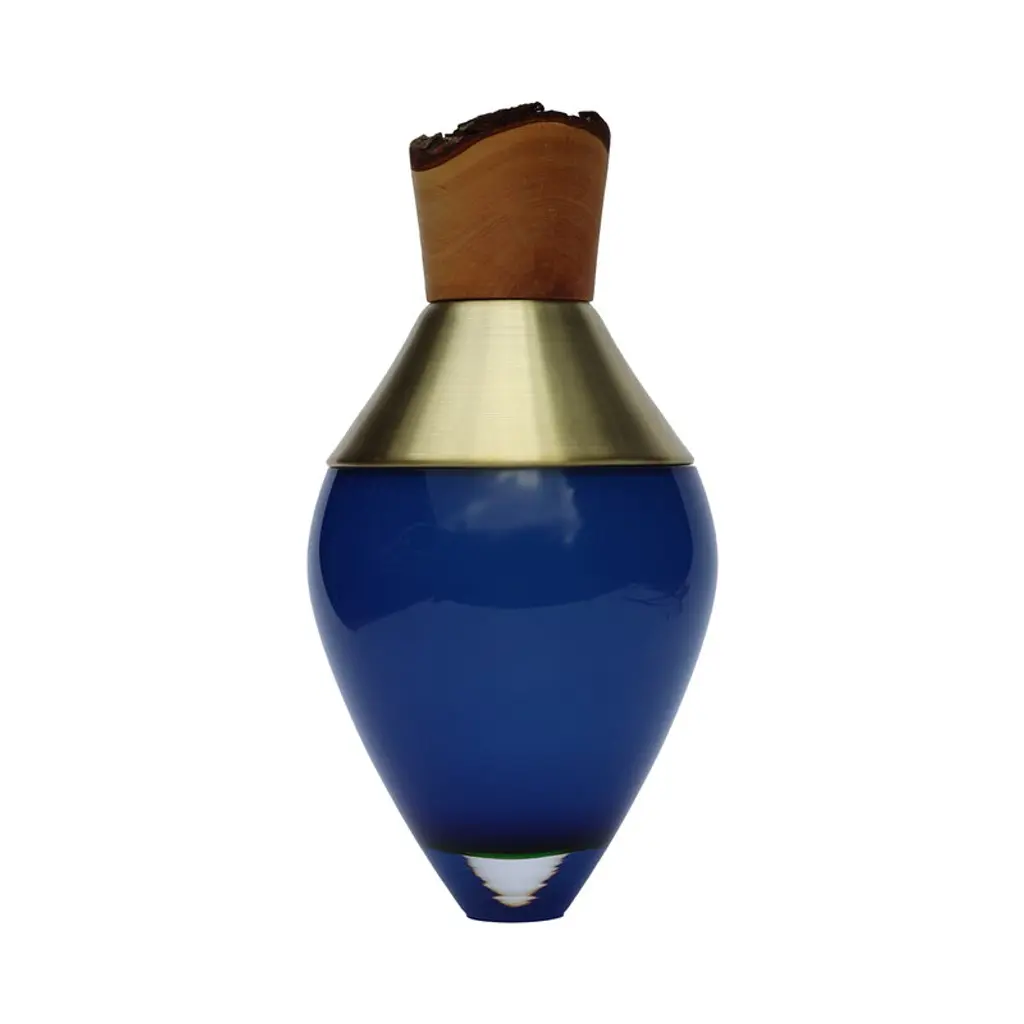 India Small I Stacking Vessel, 30 X 15 Cm, Blue - Brass