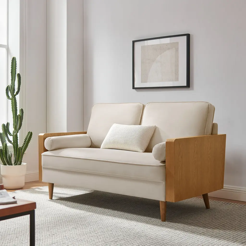 Kellan Performance Velvet Loveseat In Walnut Alabaster - Walnut Almond
