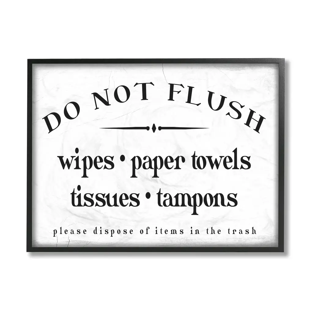 Stupell Don't Flush Disposable Garbage Items Bathroom Sign Framed Wall Art - White - 24 X 30 - Black