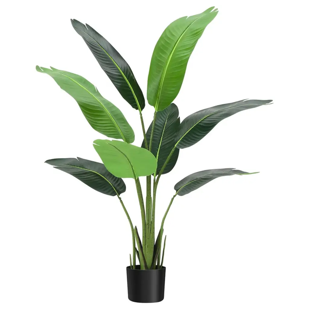 Artificial Bird Of Paradise Plant, 4 Ft Faux Banana Tree In Pot With 8 Adjustable Natural Branches And Realistic Leaf, Tall Fake Palm Tree