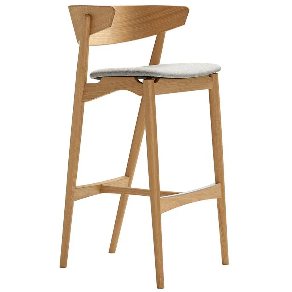 No 7 Bar Stool, 75 Cm, White Lacquered Oak - Grey Remix 123