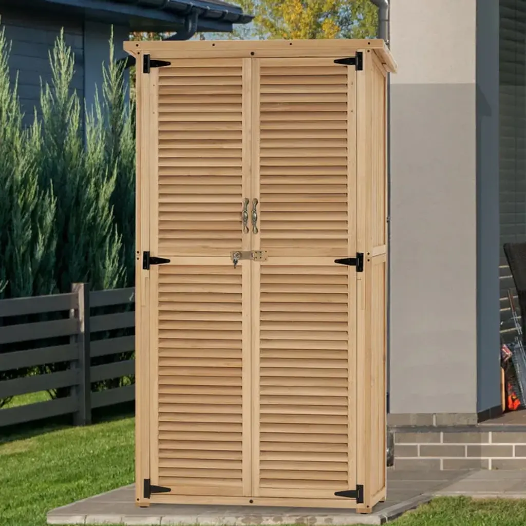 Mcombo Outdoor Storage Cabinet Shed, Shuttered Doors With Lock, Wooden 0709 / 0808 / 1900 - Medium - Natural