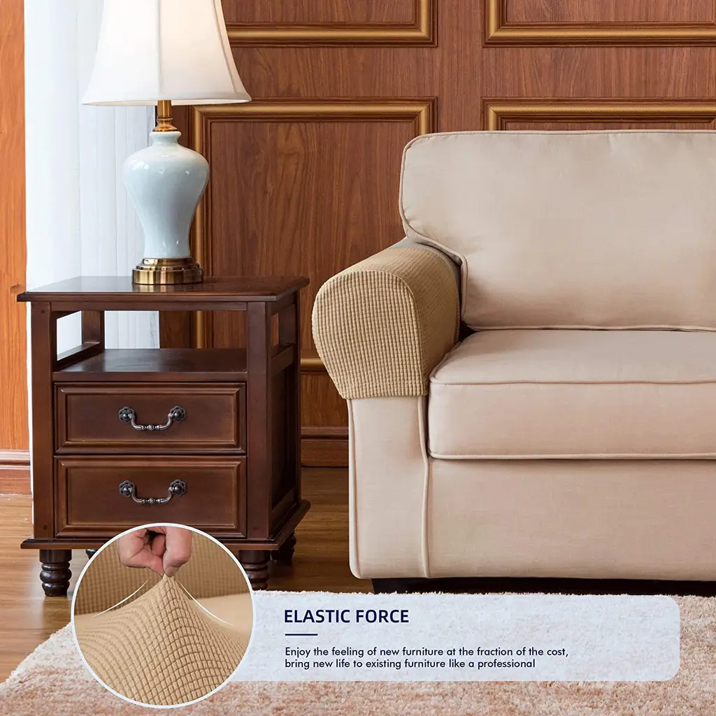 Subrtex Stretch Armrest Cover Strip Furniture Cover With Twist Pins - Coffee