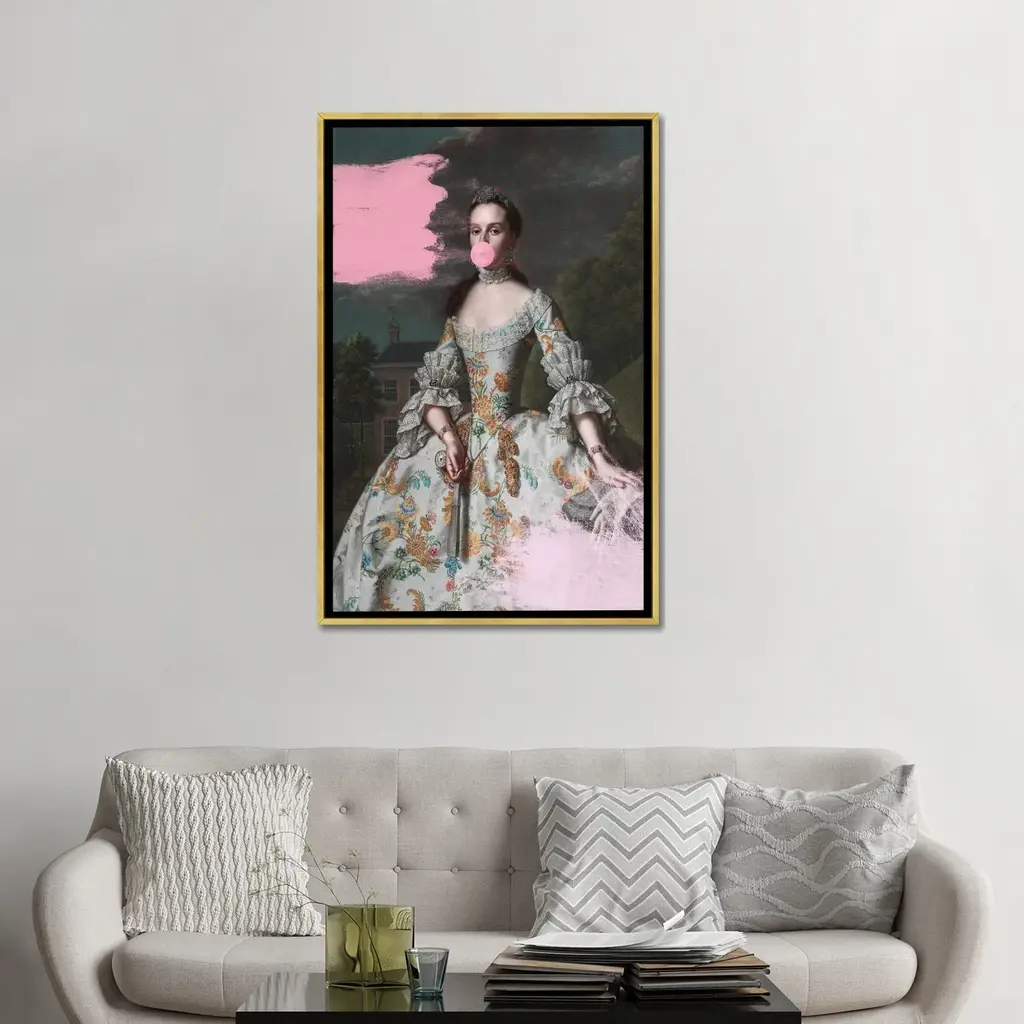 Icanvas "Woman Blowing Bubble Gum Vi" By Grace Digital Art Co Framed Canvas Print - Gold - 48x32