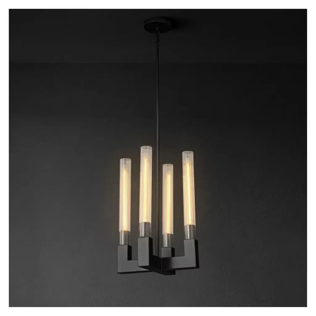 4-lights Wagon Wheel Chandelier With Glass Tube Black