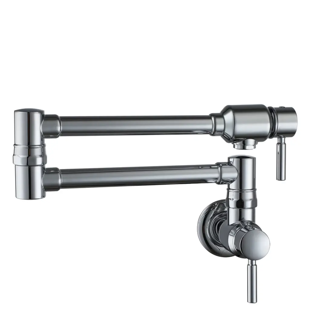 Casainc Wall Mount Kitchen Pot Filler Faucet With Double Handle Swing Arm Spout, Chrome Plated