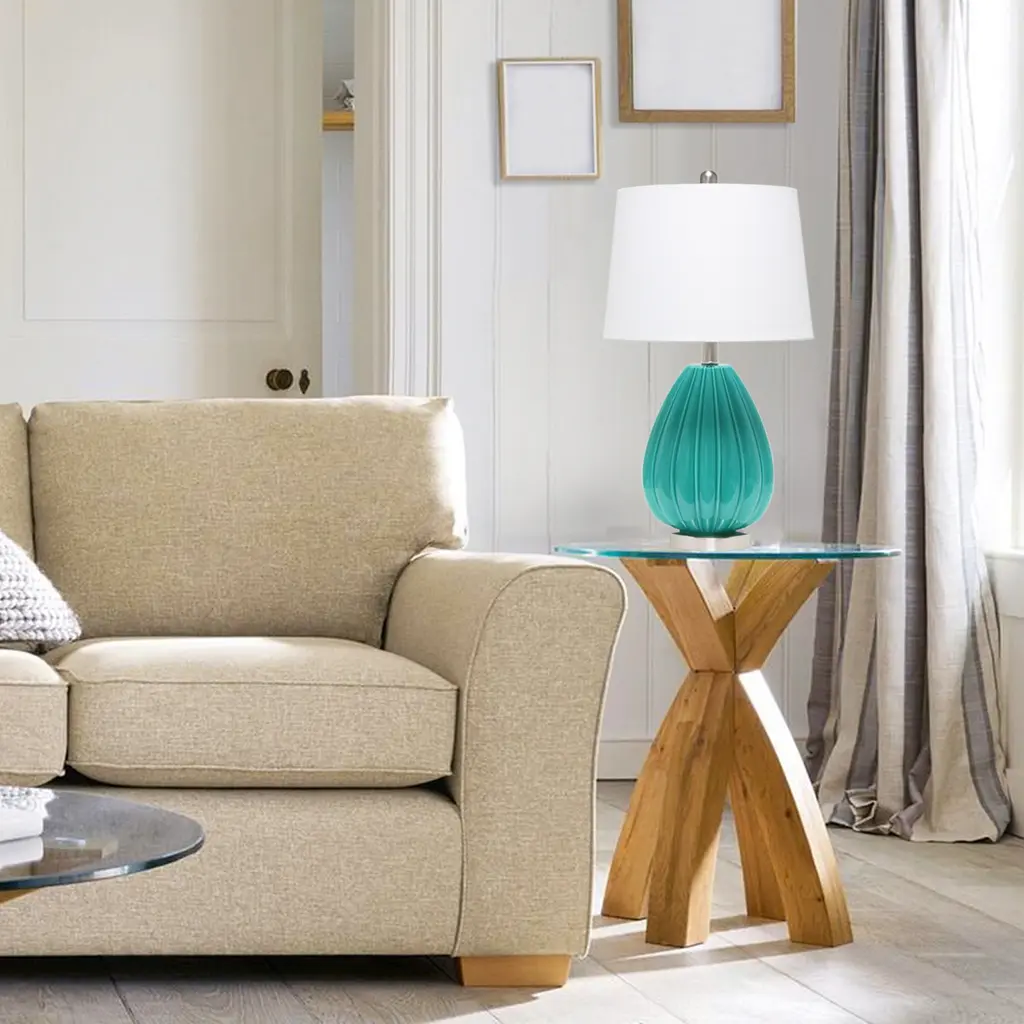 Lalia Home Pleated Table Lamp With White Fabric Shade - Seafoam/white