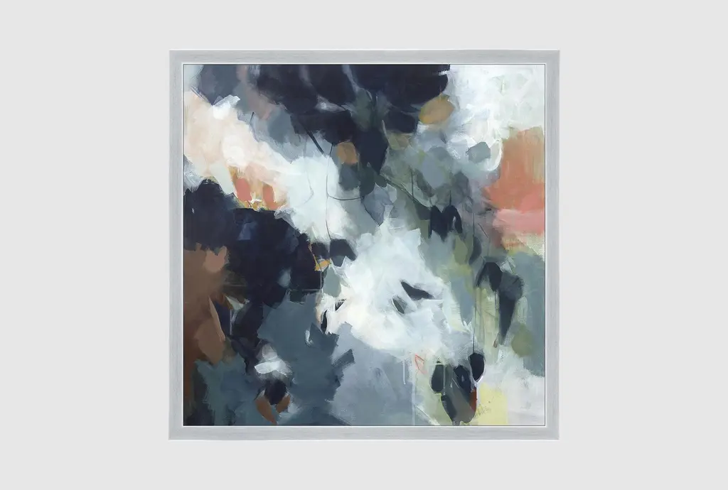 26x26 Midnight In The Garden Silver Frame | Square Botanical | Framed Art | Print | Made In The Usa