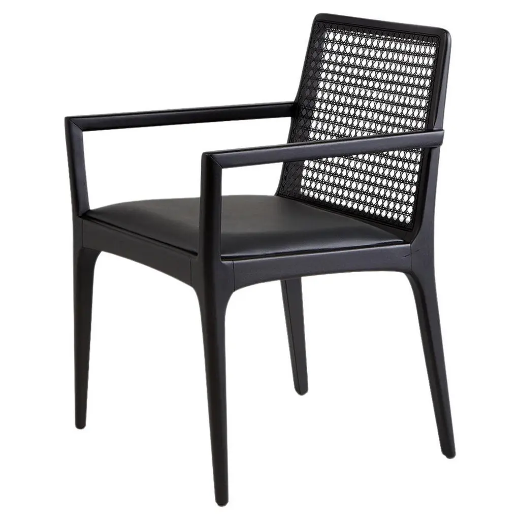 "Julia" Chair With Wooden Arms In Ebony