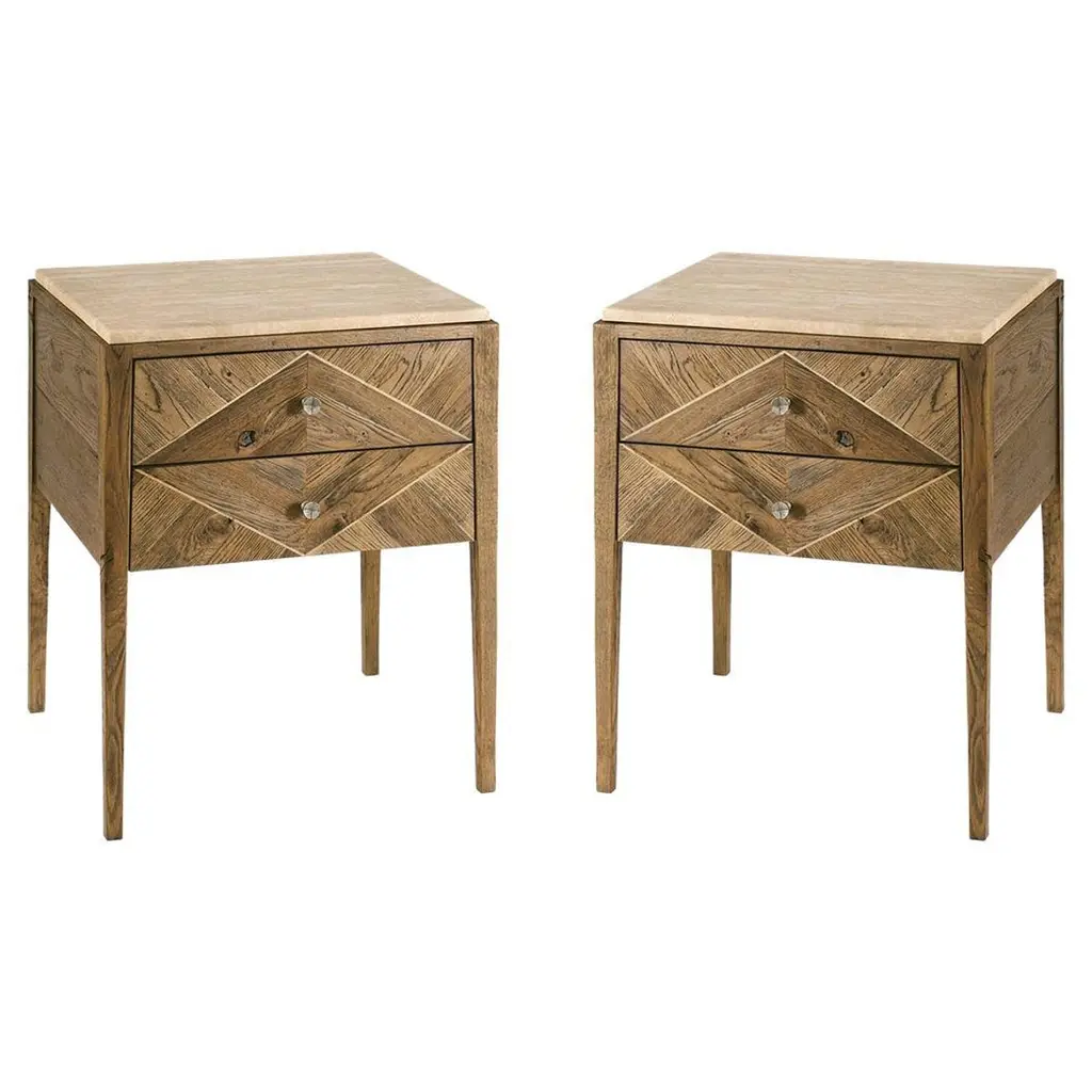 Pair Of Rustic Oak Parquetry Bedside Tables