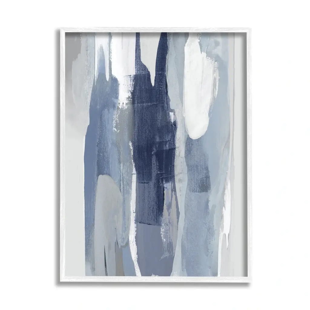 Stupell Layers Of Blue And White Abstract Movements Framed Wall Art - 11 X 14 - White