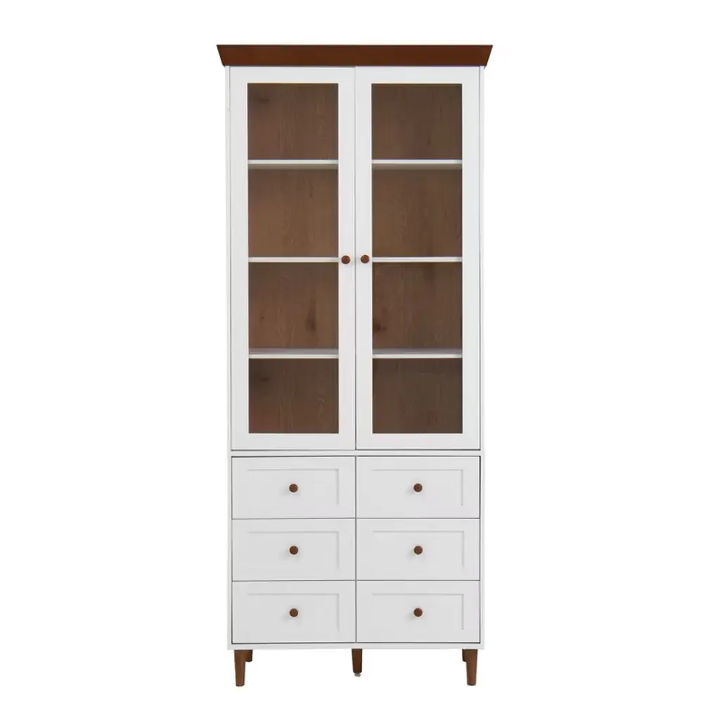 Vanirror White Display Storage Cabinet, Tall Kitchen Pantry With Glass Door, Adjustable Shelf, Storage Cupboard For Kitchen, Living Room, Dining Room