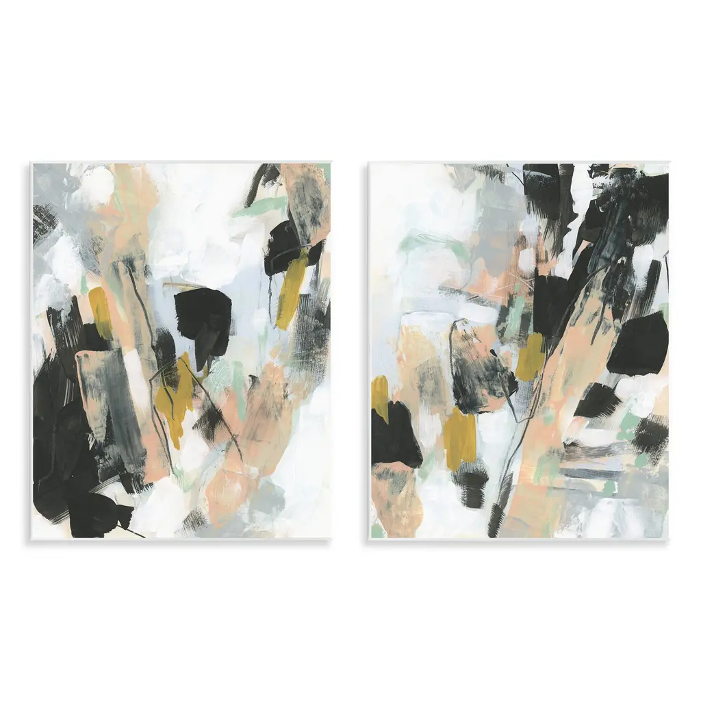 Stupell Black Splatter Abstractions Wall Plaque Art Design By June Erica Vess (Set Of 2) - 11 X 14