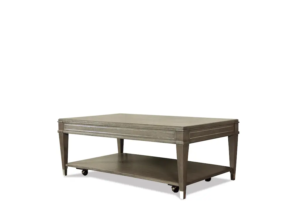 Amery Grey Wood Rectangle Coffee Table | Wheels | Storage Shelf | Solid Hardwood