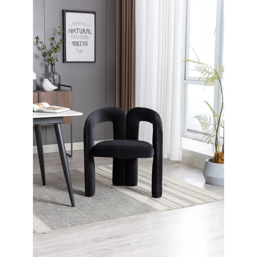 Modern Set Of 2 Armchairs With Wooden Legs And Curved Round Backrest, Suitable For Living Room Dining Room Bedroom Bar Counter - Black