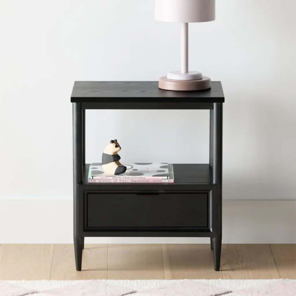 Bodie Ebonized Black Wood Kids Nightstand With Drawer