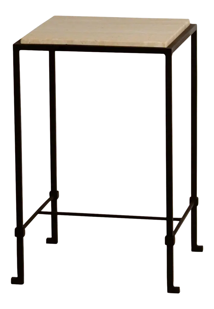Diagramme' Wrought Iron And Honed Travertine Side Table By Design Frères