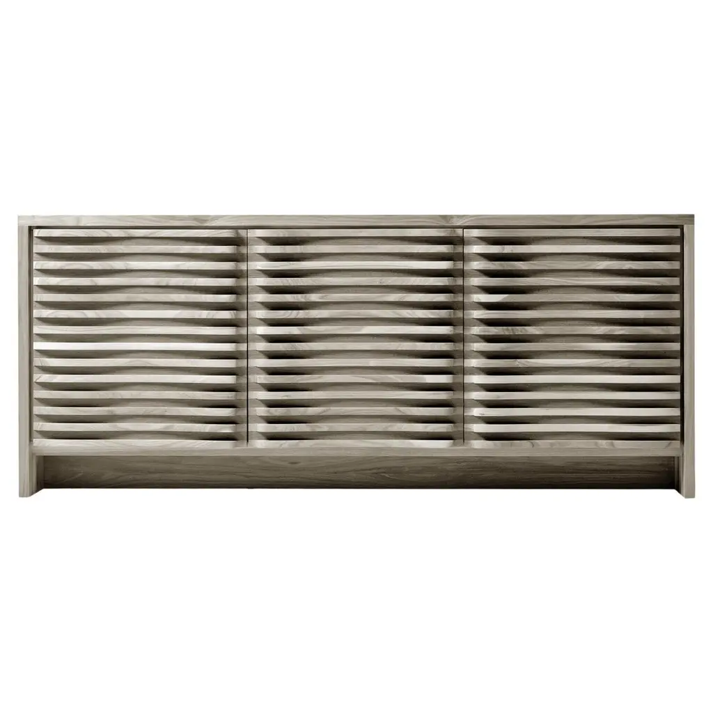 Sinuo Solid Wood Sideboard, Walnut In Natural Grey Finish, Contemporary