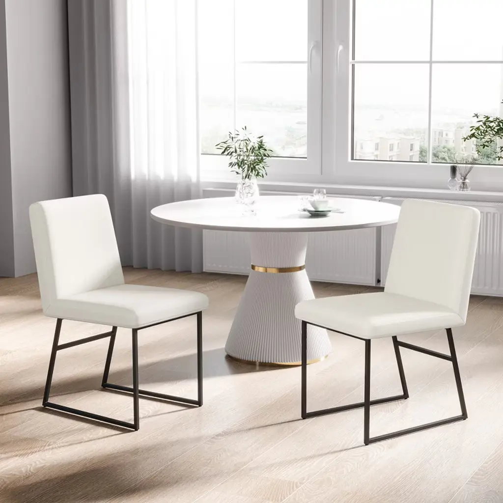 Vipbear 15.6"hight Dining Chairs Set Of 2,modren Upholstered Linen Fabric Chairs With Backrest And Adjustable Metal Legs,for Kitchen Dining Room,white