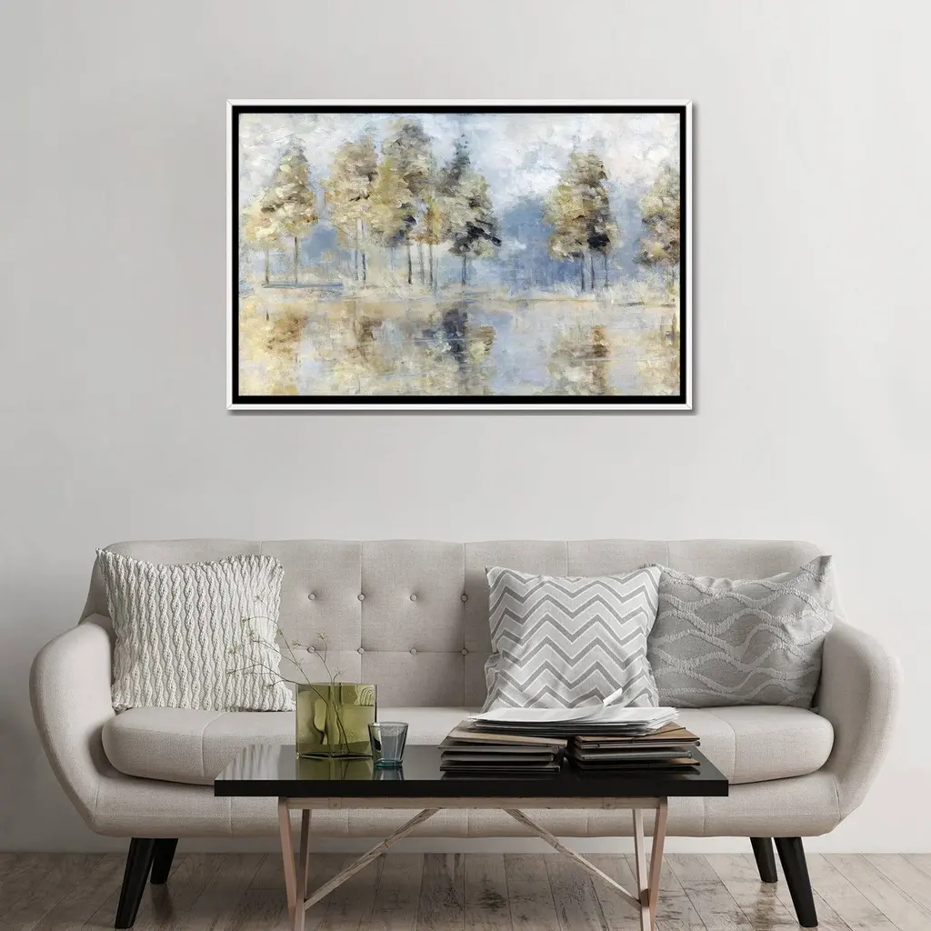 Icanvas "Blue Golden Forest" By Sally Swatland Framed Canvas Print - Gold - 32x48