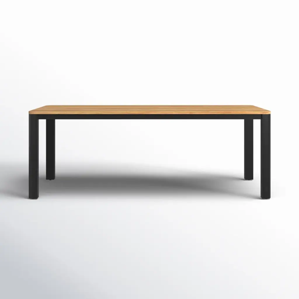 Morones Rectangular Dining Table In Solid Reclaimed Teak With Black Rounded Edge Aluminum Legs