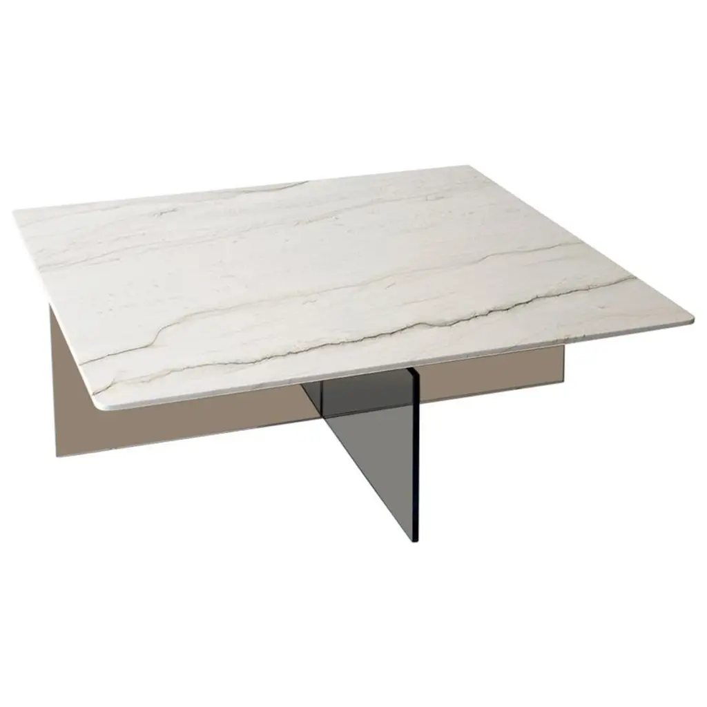 Claste Beside Myself Large Coffee Table In Cararra Classico Marble With Glass