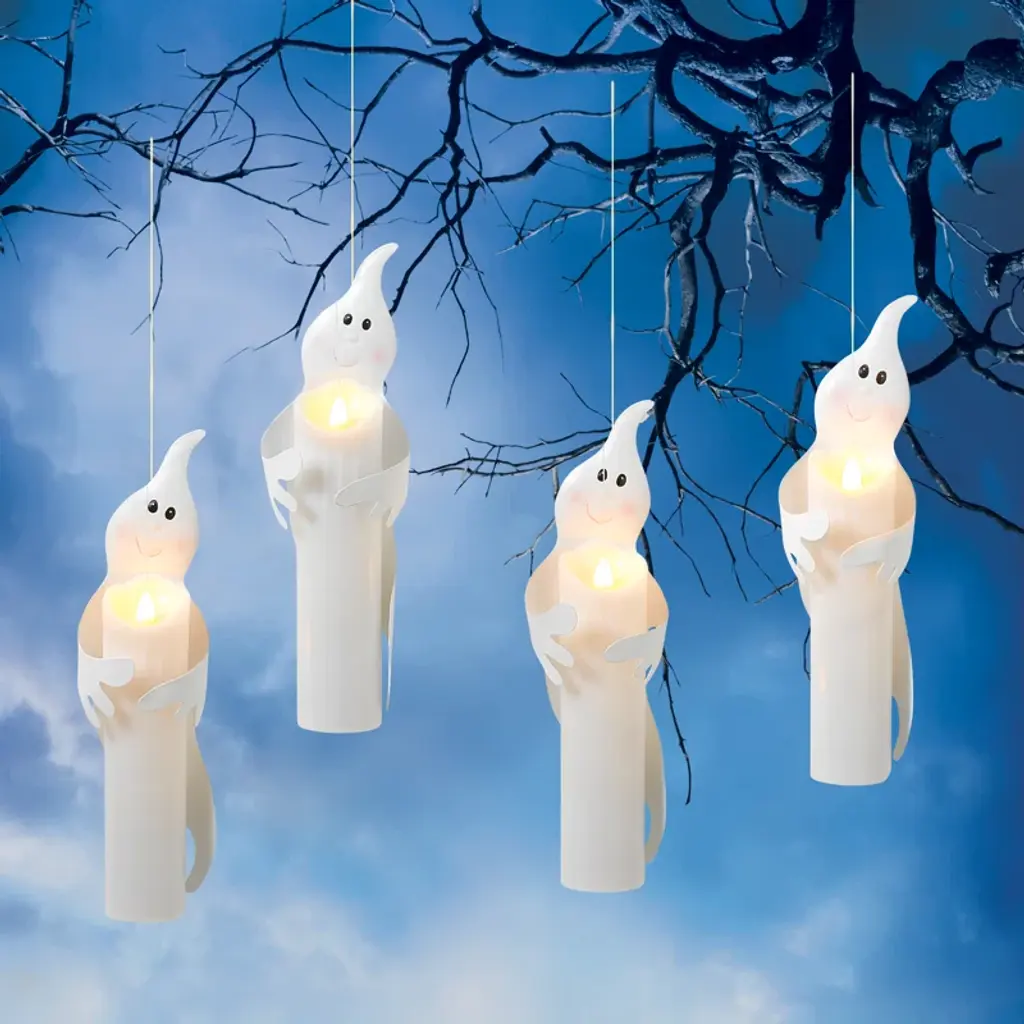 Set Of 4 Floating Halloween Ghost Candles With Remote Timer