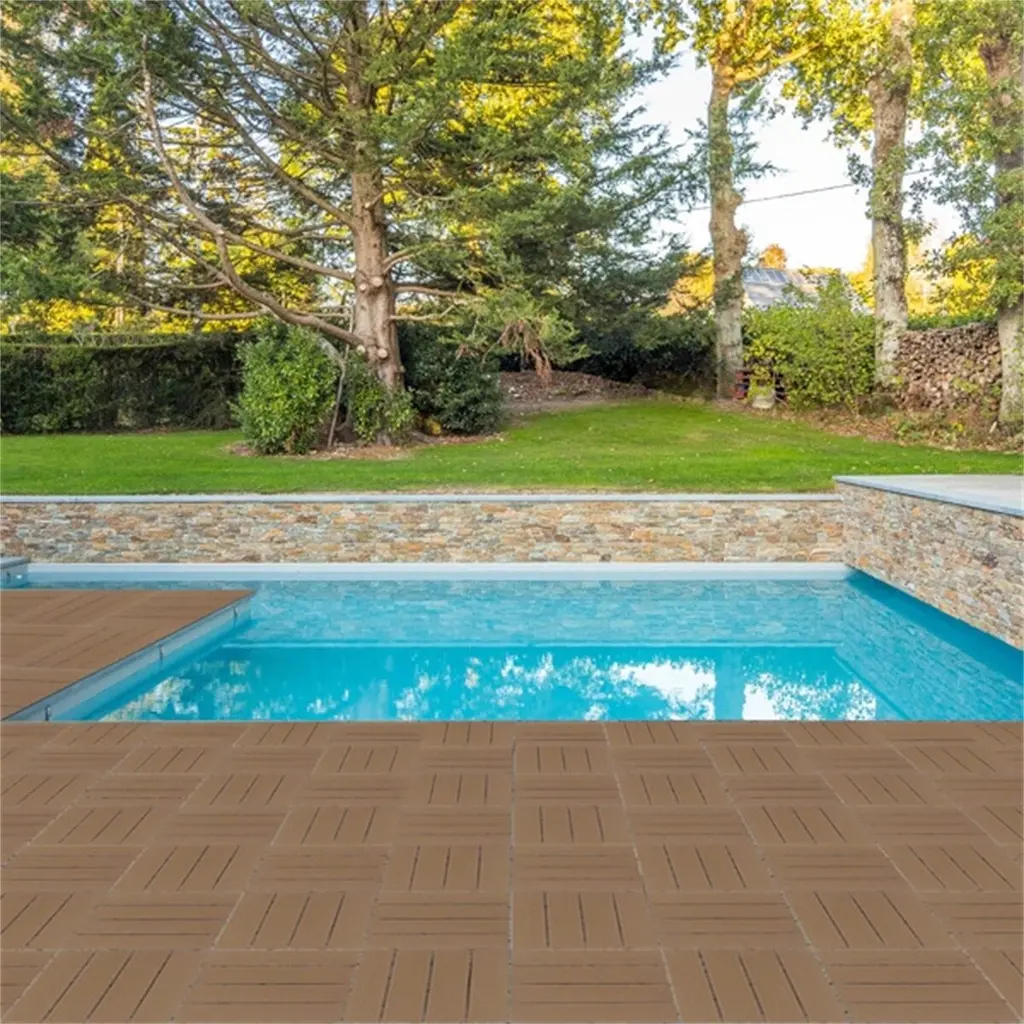 27 Pack, 11.4"x11.4" Plastic Waterproof Interlocking Deck Tiles - 12 X 12 - Brown