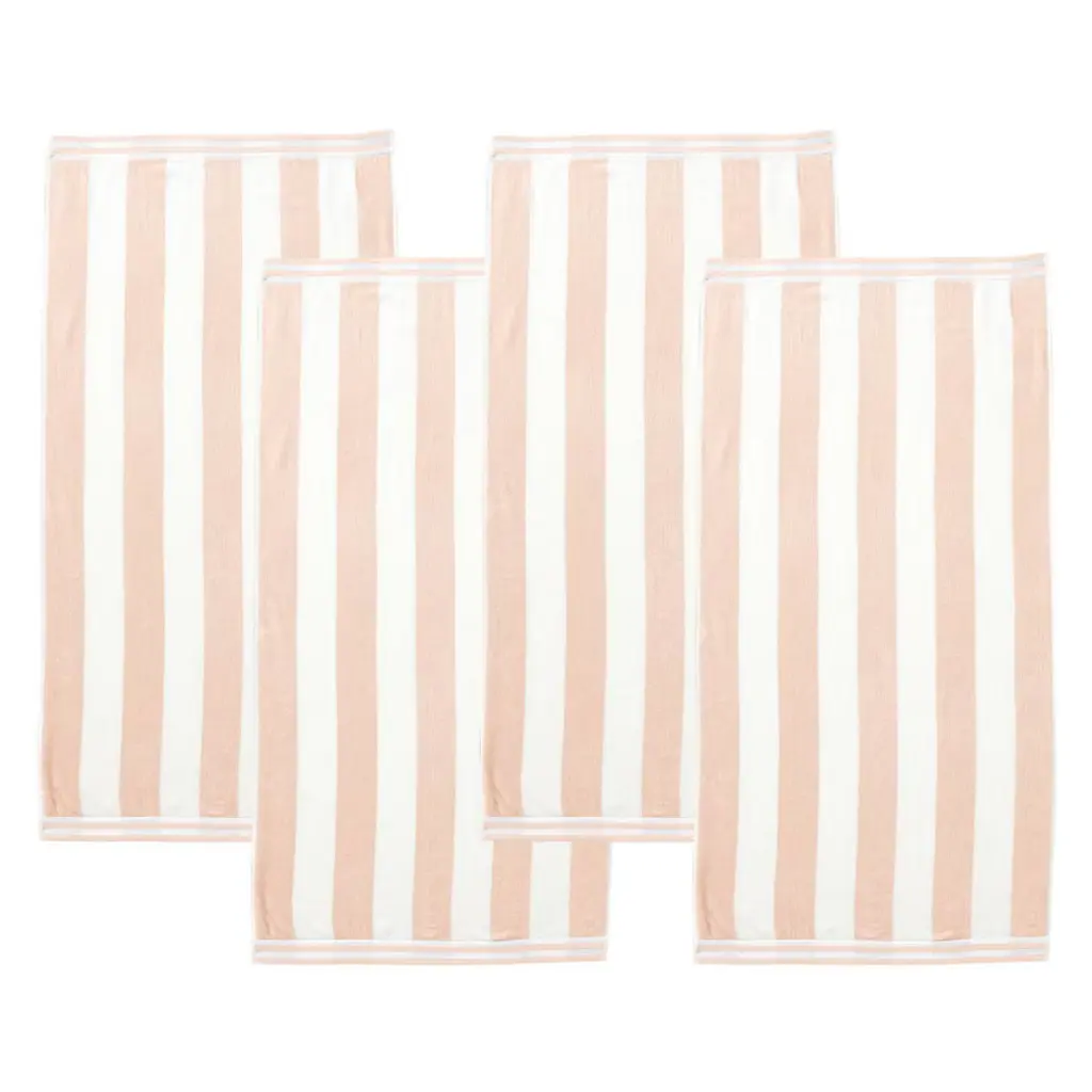 Isla Jade 4Pk Cotton Pastel Cabana Beach Towels Dusty Rose/white